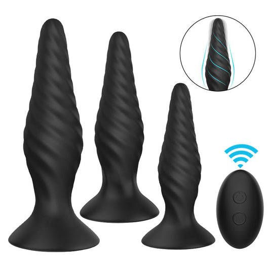 3 Sizes Spiral Anal Plug Kit With Sucker & Detachable 9 Modes Bullet