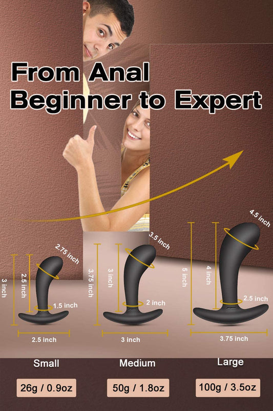 3 Sizes Wearable Anal Plugs Training Set with Flared Base Curved Shaft