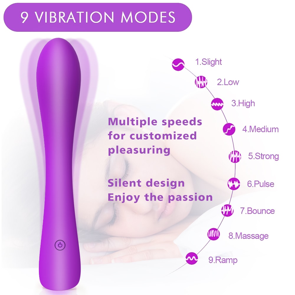 9 Patterns Ergonomic Curved Design G-Spot Vibrator for Women or Couple