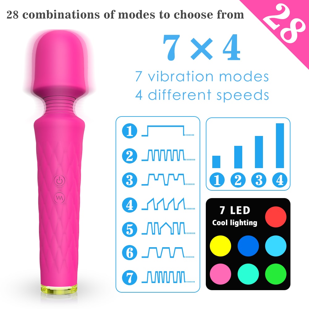 7*4 Modes 7-Color Light Base Wand Massager Handle Without Vibration