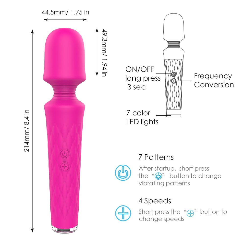 7*4 Modes 7-Color Light Base Wand Massager Handle Without Vibration