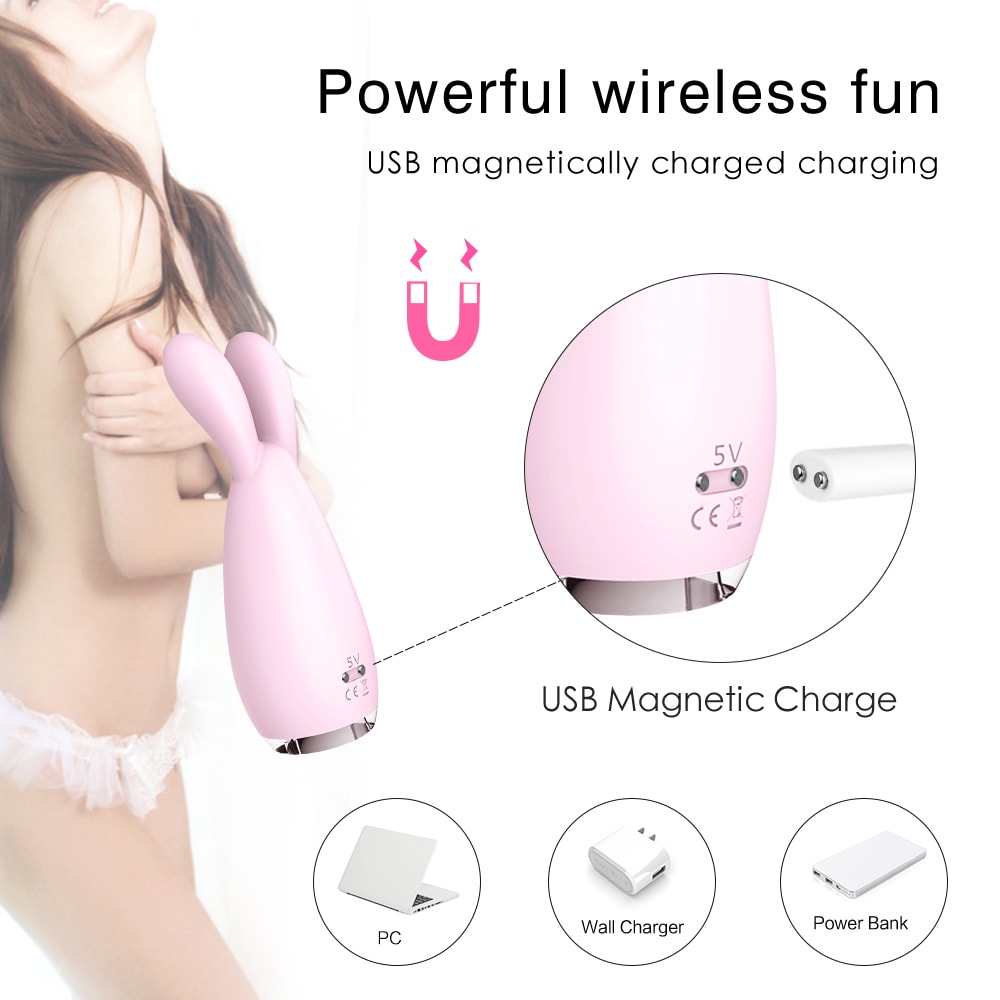 Rabbit Shape Silicone Vibrator Nipple G Spot Stimulator with 9 Patterns