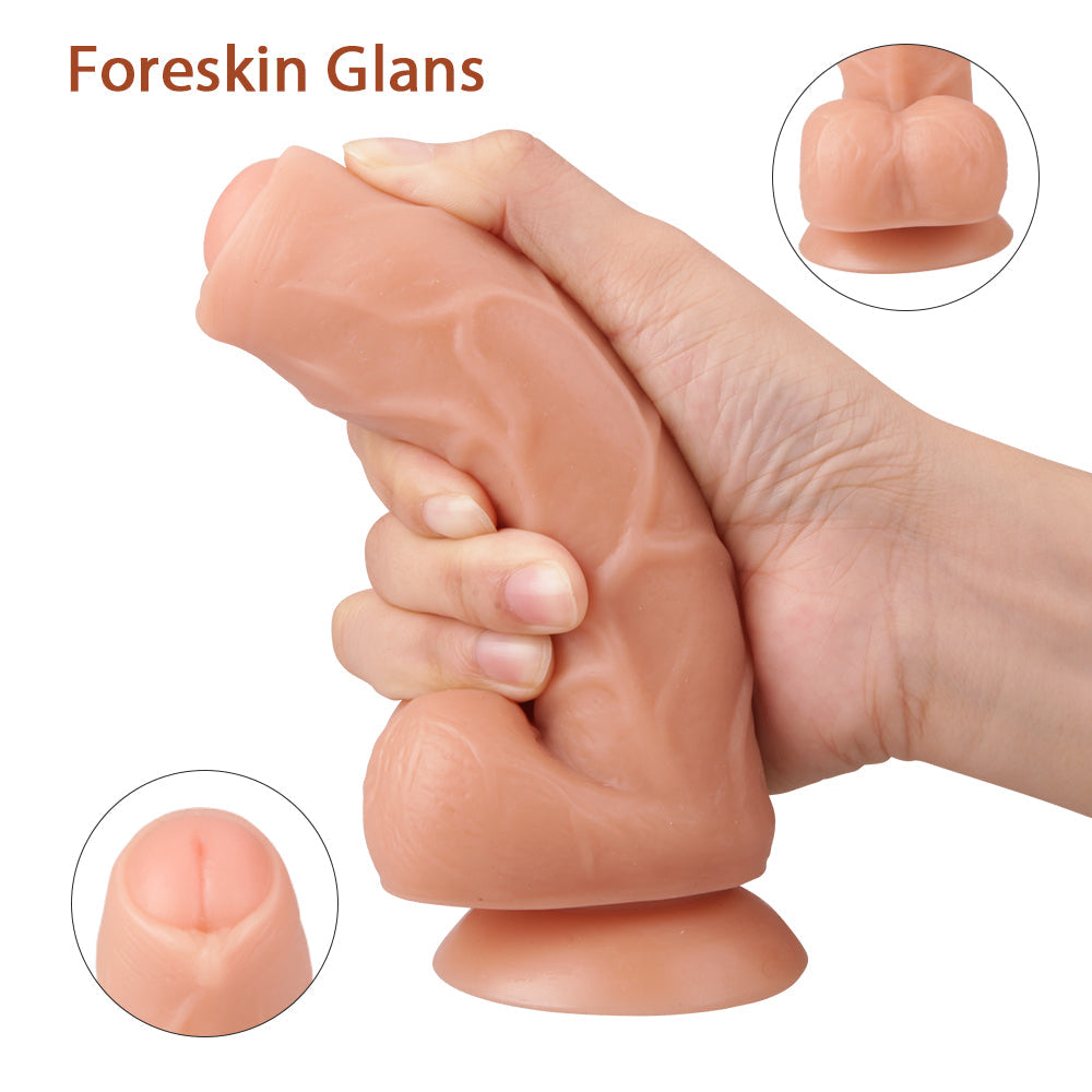 6.3 Inch Realistic Dildo With Foreskin Glans for Beginners Trainer