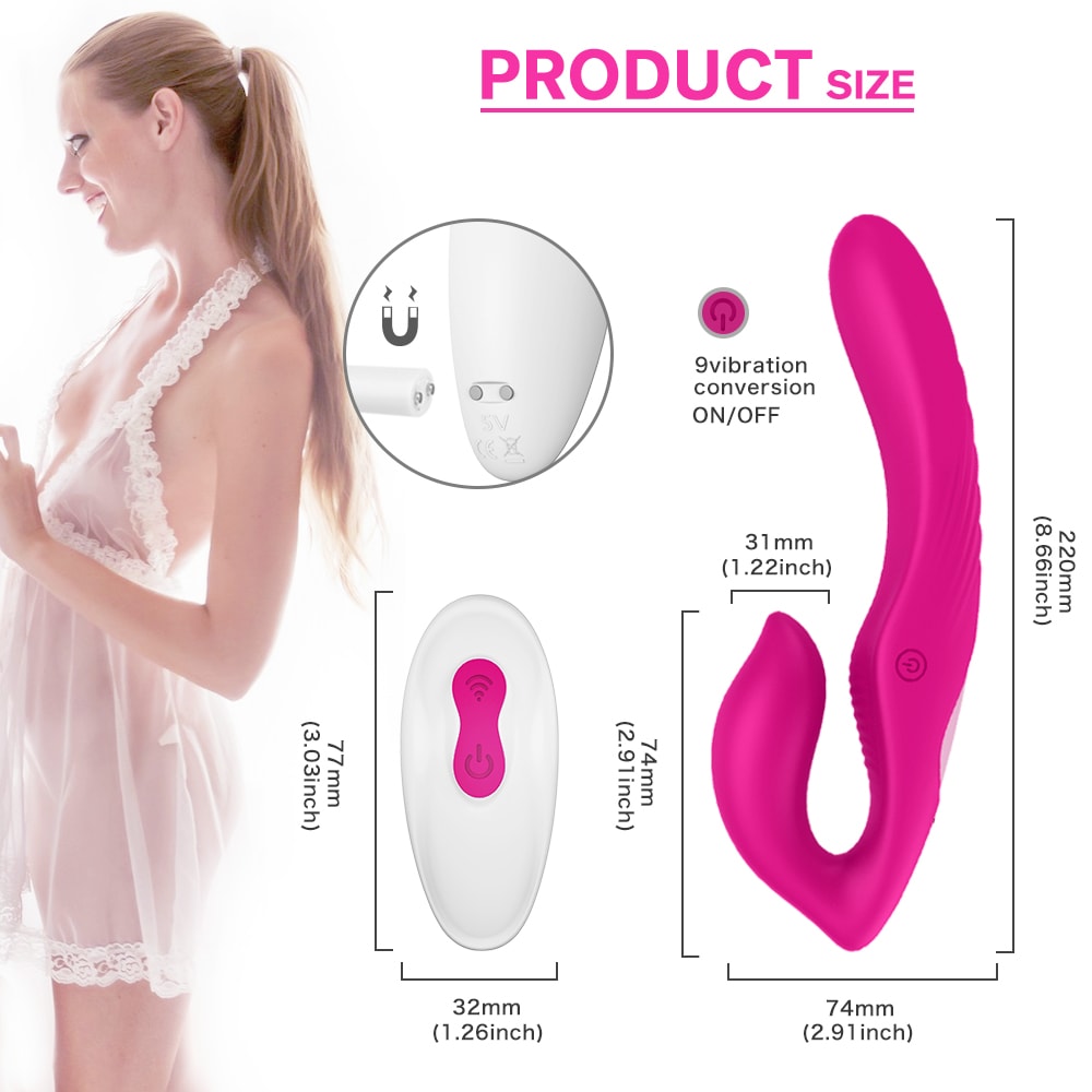 Remote Control Strapless Strap on Dildo Dual Vibrator 9 Speeds