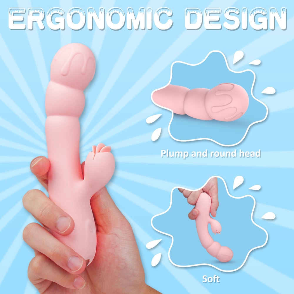 9 Vibration Modes Soft Rabbit Vibrator with Tongue Clitoris Licking