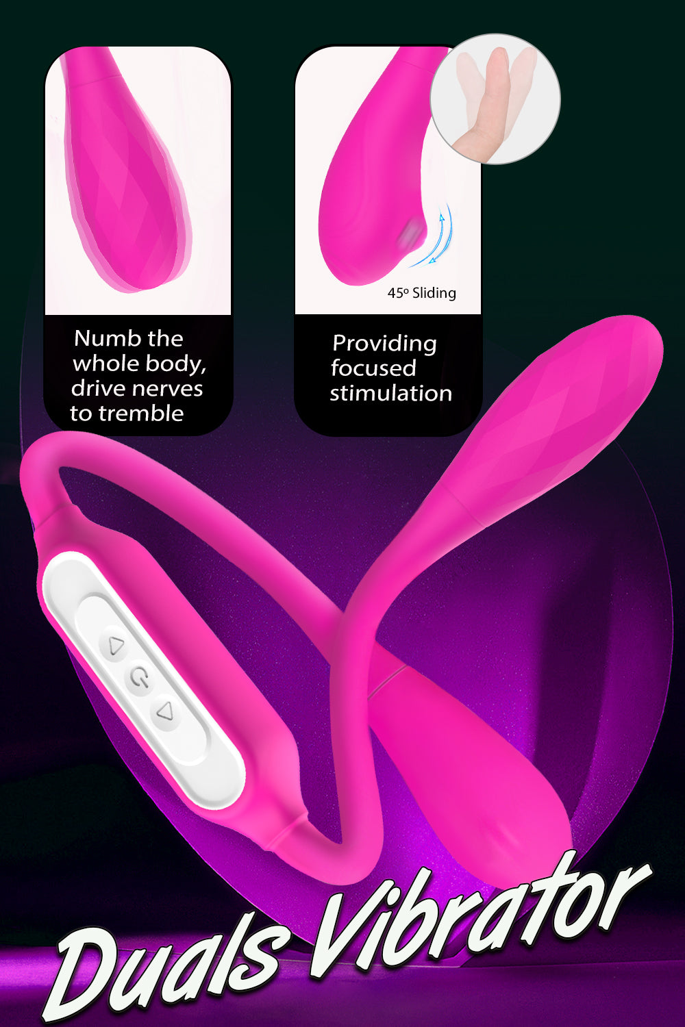 Double Ended Dildo Vibrator Stroking Stimulator with 9 Vibrations