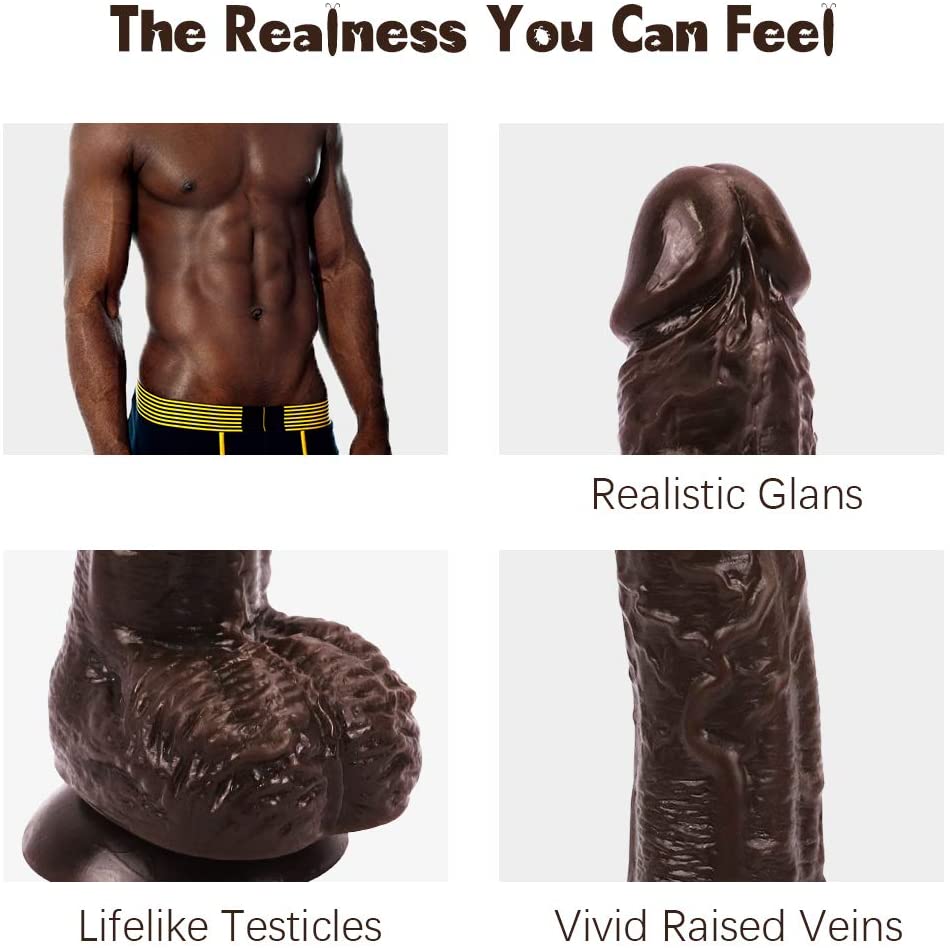 Best 7 Inch Brown Lifelike Glans Veins Testicles Dildo For Beginners