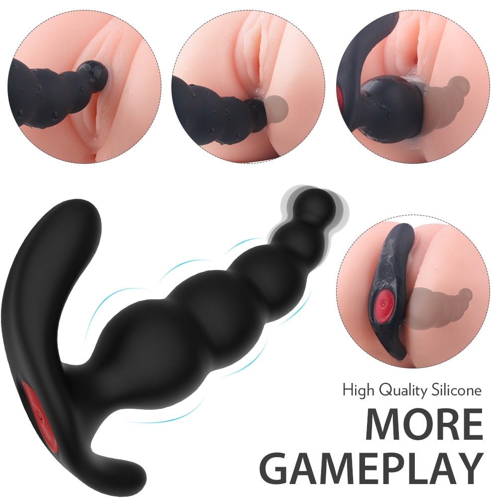 Vibrating Anal Prostate Massager with Beads Butt Plug Vibrator