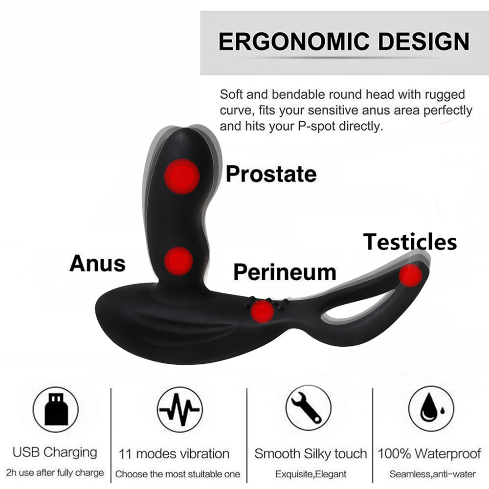 3-in-1 Remote Control 11 Stimulation Prostate Massager With Penis Ring