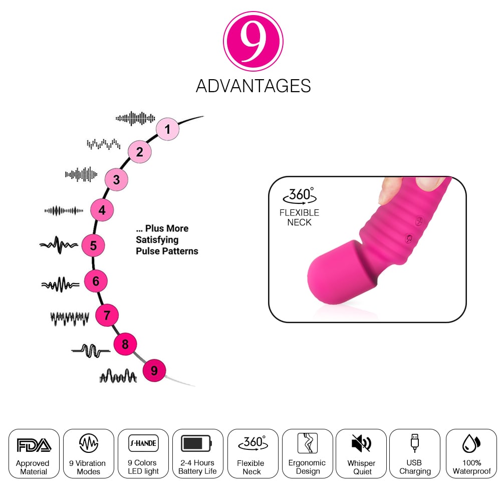 360° Flexible Neck 9 Intensities Wand Massager with 9 Color LED Lights