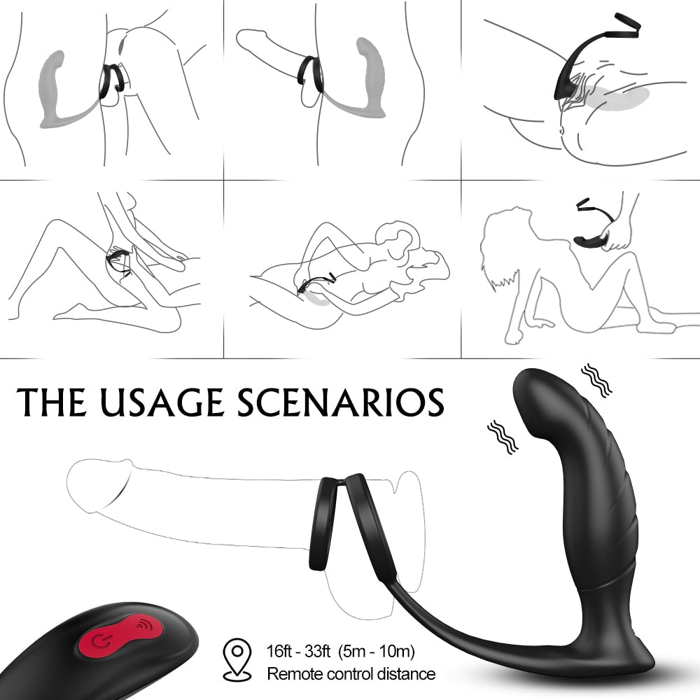 Double Stimulation 9 Modes Prostate Massager With Dual Cock Ring