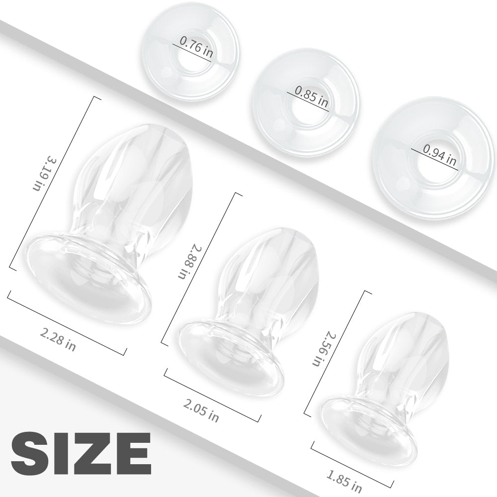 3 Sizes Transparent Hollow Glass Acrylic Anal Plugs Kit Ass Masturbation