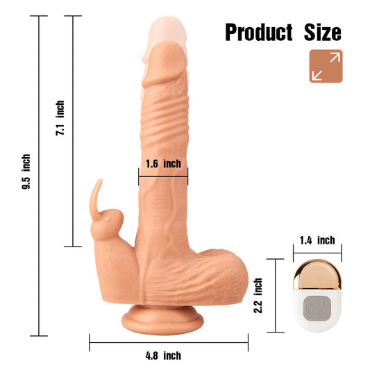 9.5 Inch Realistic Vibrating Rabbit Clit Thrusting Dildo 5*3*5 Modes