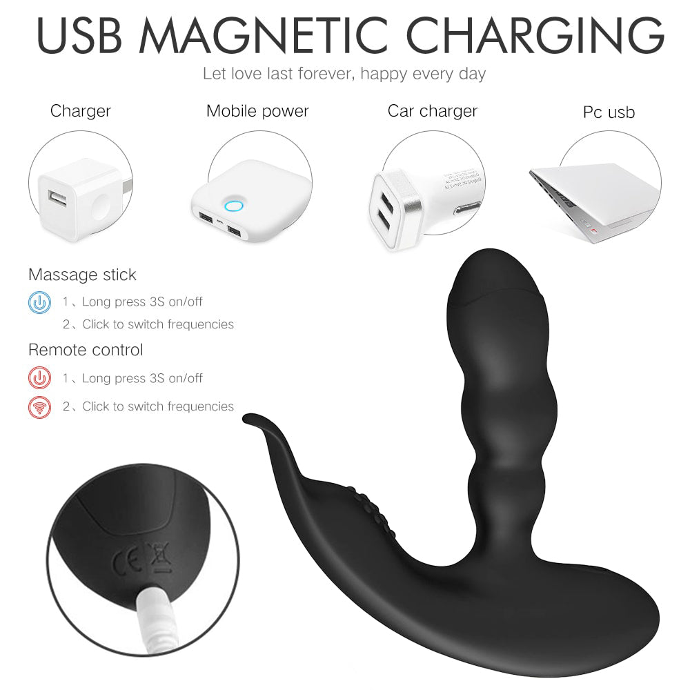 Heating Vibrating Prostate Massager Bendable Shaft Perineum Stimulator