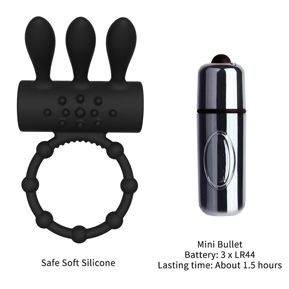 Penis Ring Vibrator With Rabbit Ears Mini Bullet Clitoris Stimulator