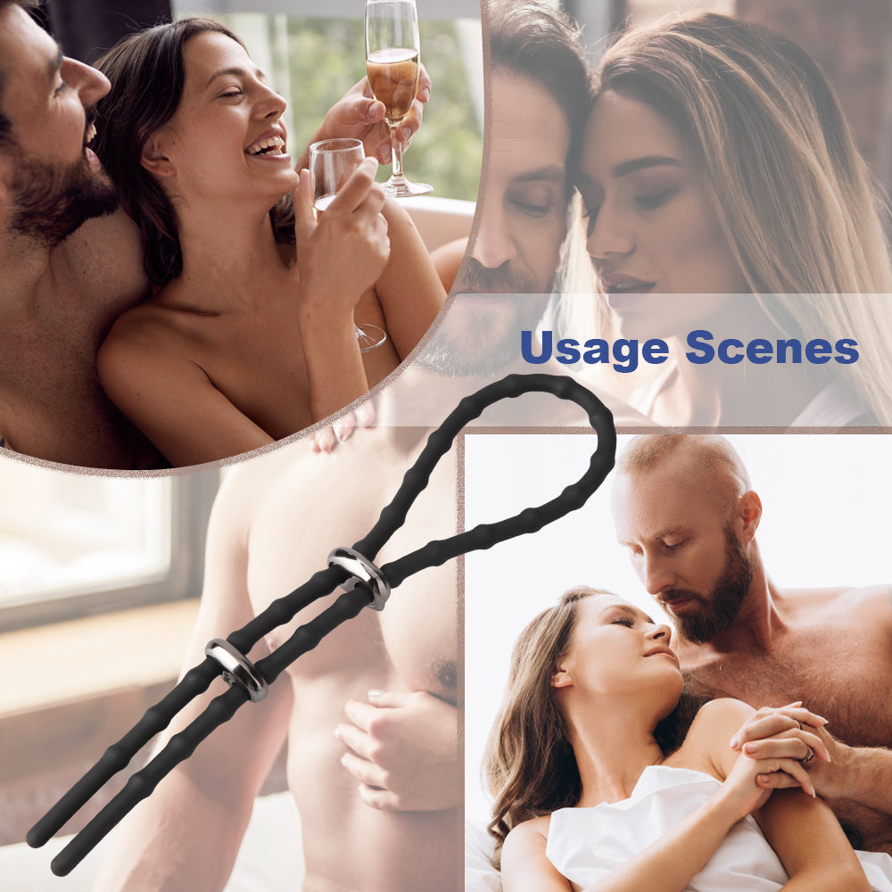 Silicone Adjustable Lasso Shaft Cock Ring Tie With 2 Lock Loops