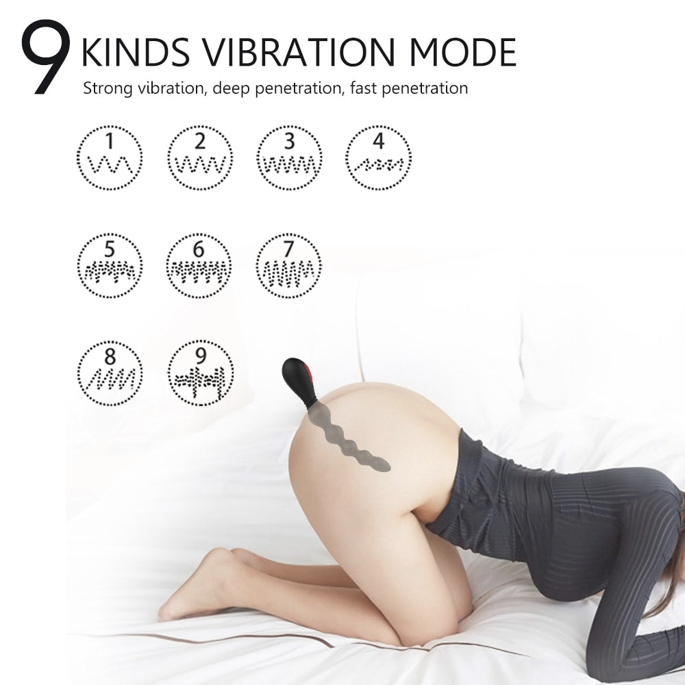 Gradual Bendable Anal Beads Vibrator Prostate G Spot Stimulator 9-Mode