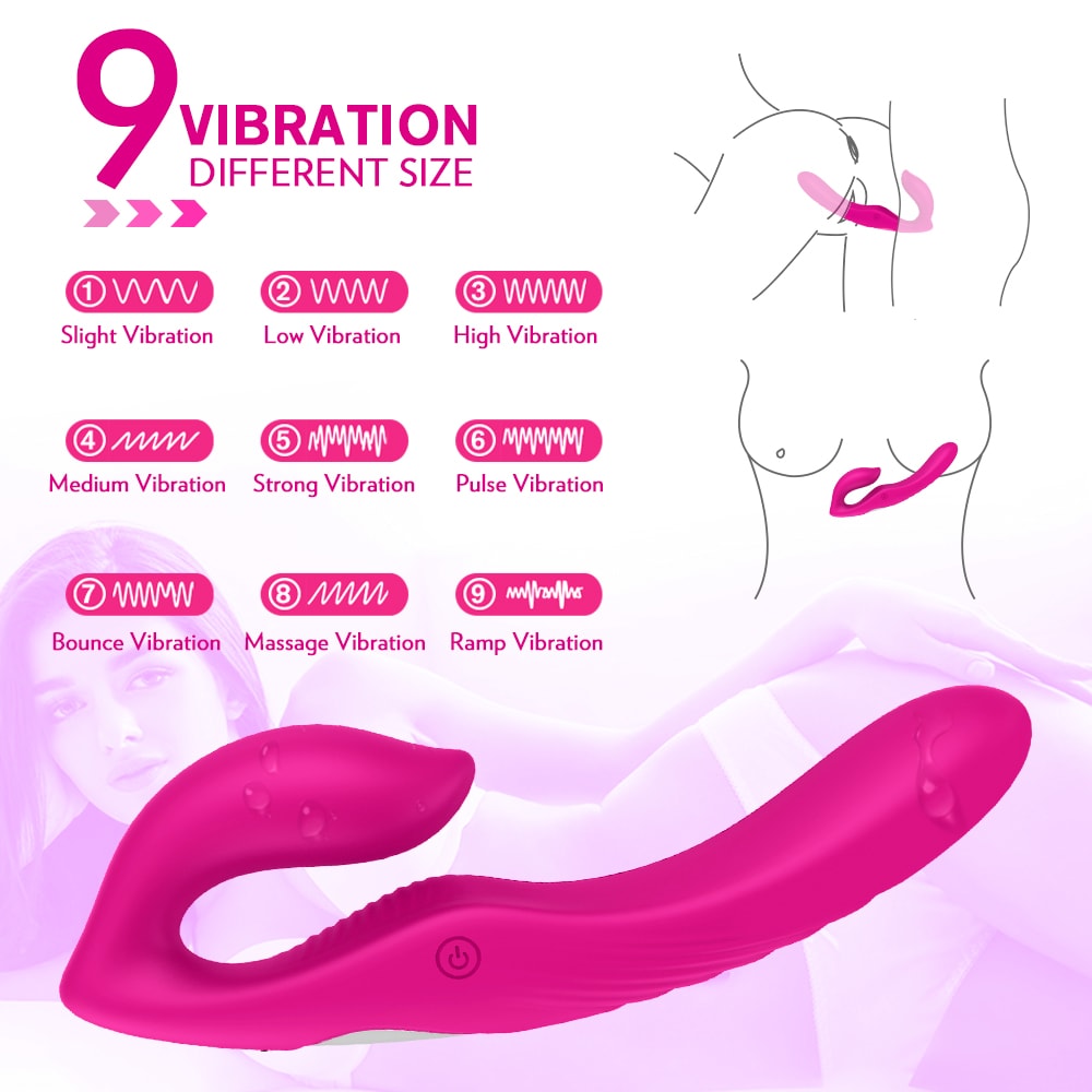 Remote Control Strapless Strap on Dildo Dual Vibrator 9 Speeds