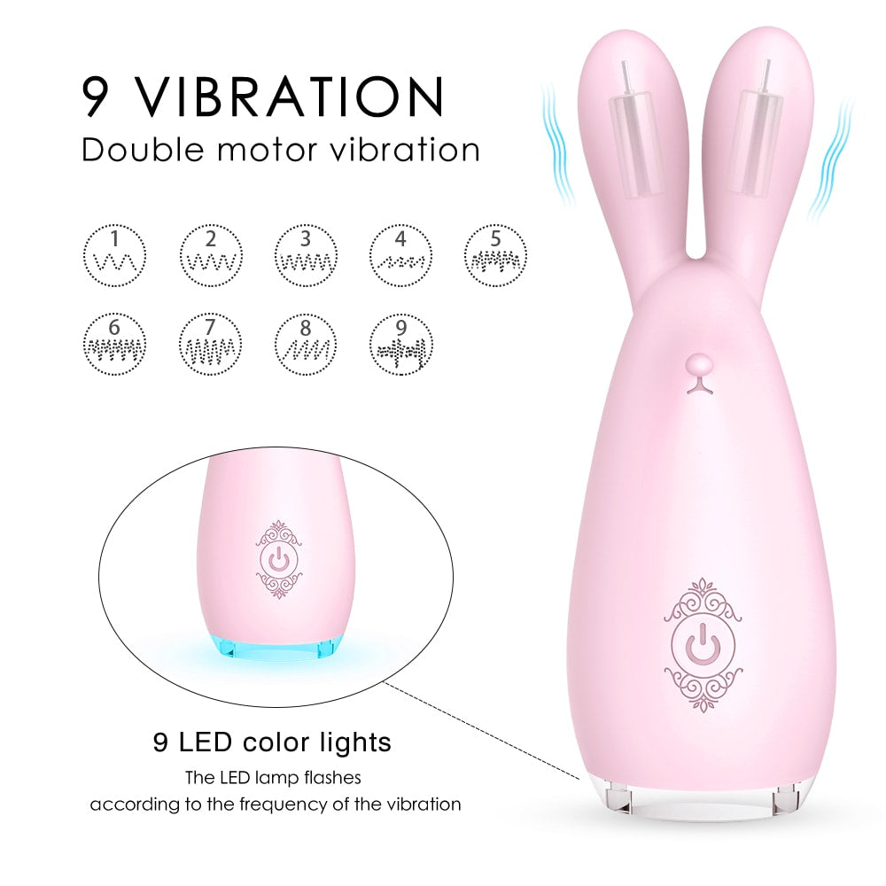 Rabbit Shape Silicone Vibrator Nipple G Spot Stimulator with 9 Patterns