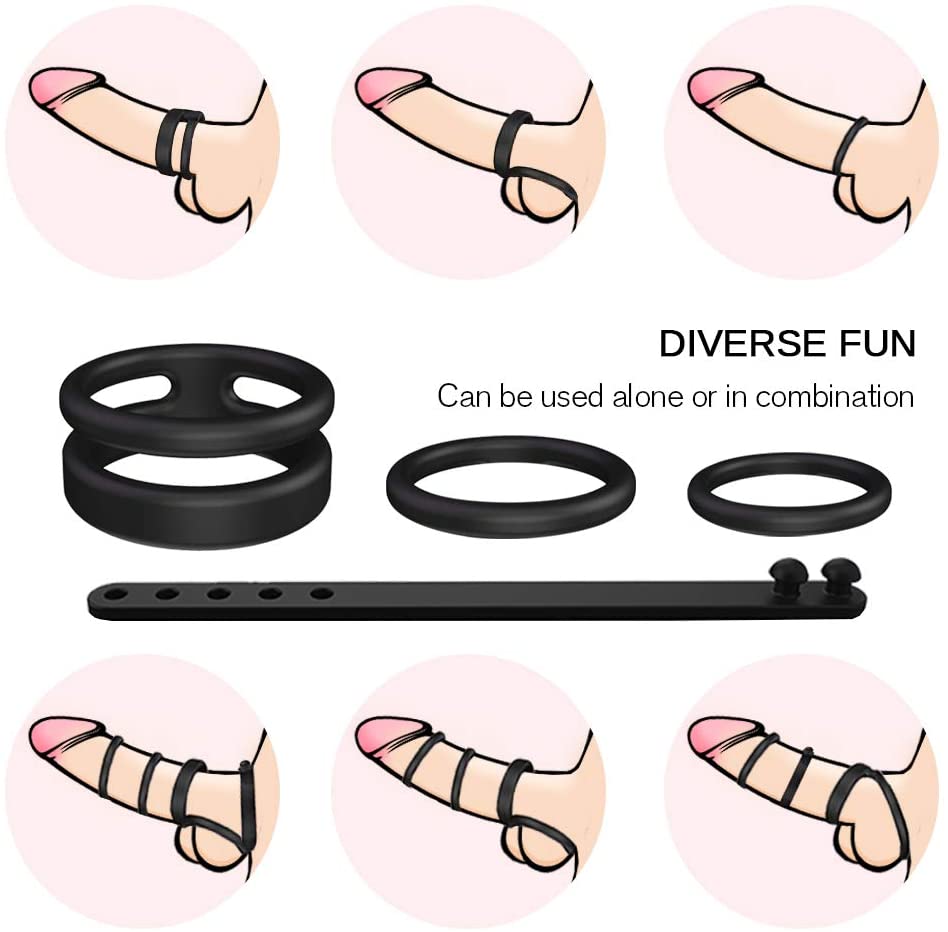 Adjustable Silicone 4 Sizes Penis Ring Set Multi-Combination Play