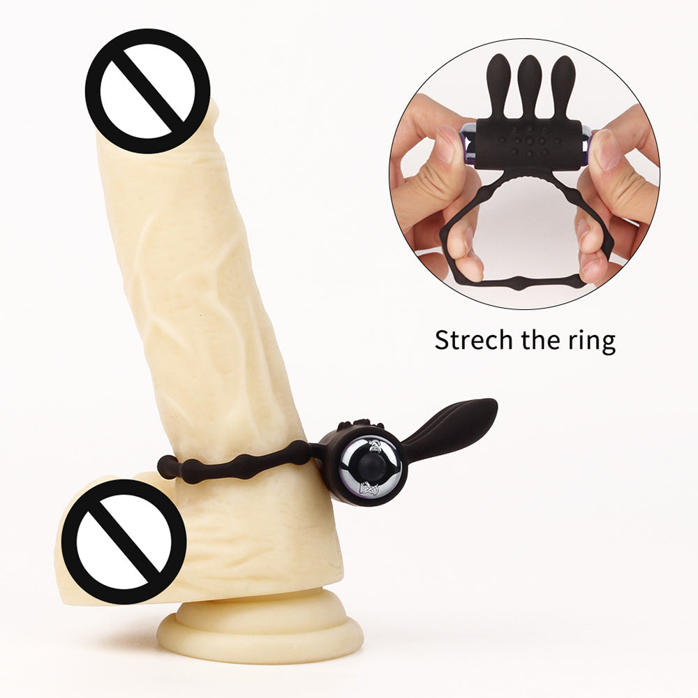 Penis Ring Vibrator With Rabbit Ears Mini Bullet Clitoris Stimulator