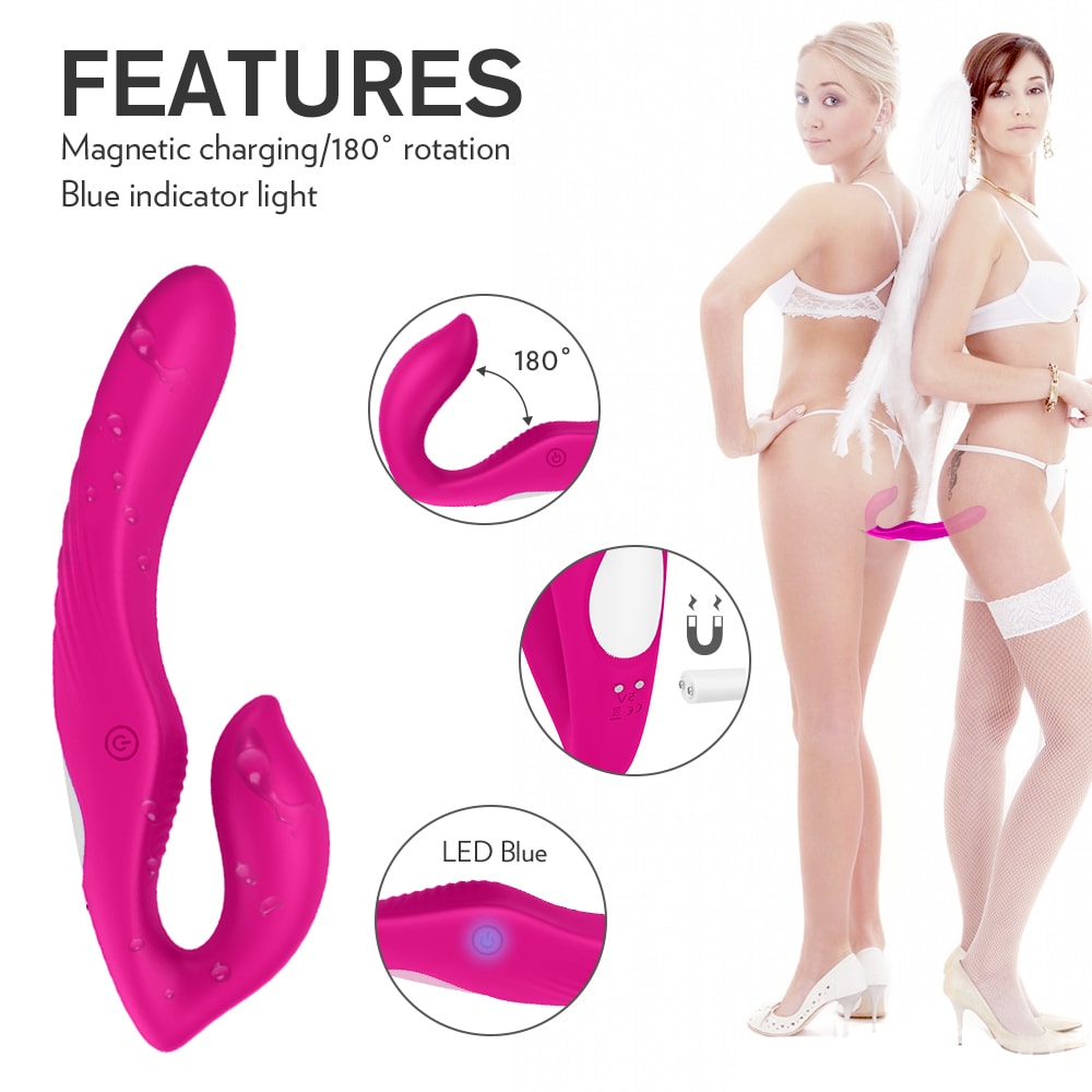 Remote Control Strapless Strap on Dildo Dual Vibrator 9 Speeds