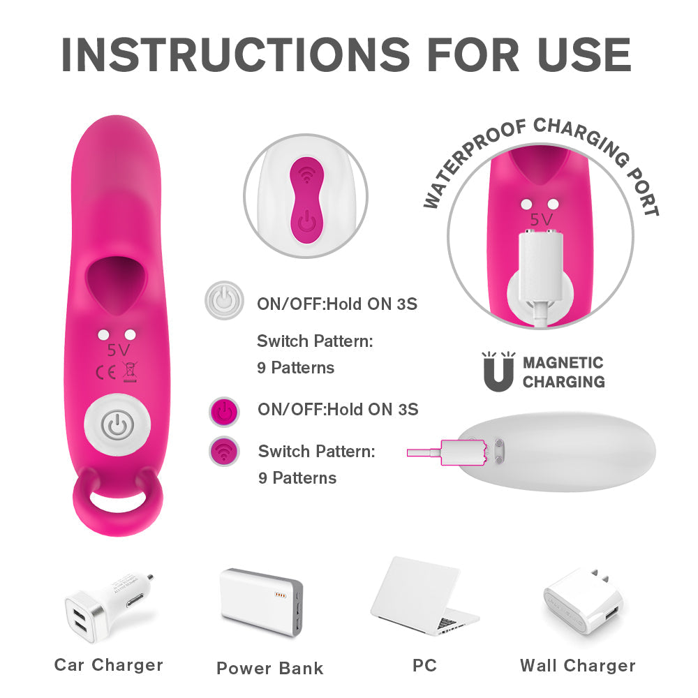 9 Modes Rechargeable Finger Vibrator Avoid Nail Scratching with Remote