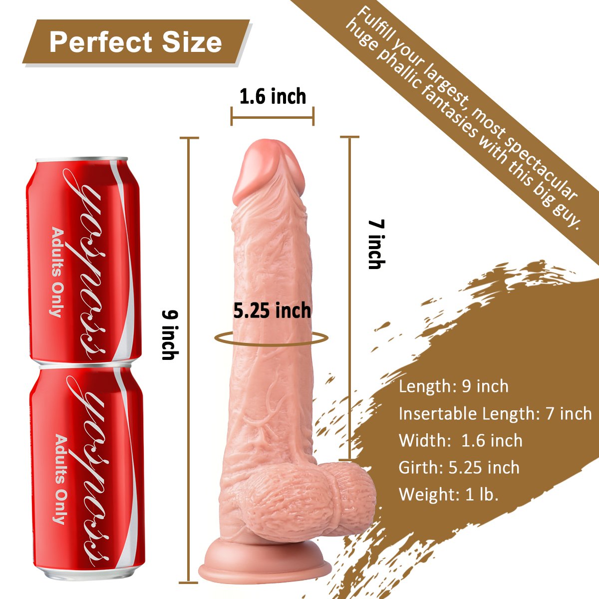 9 Inch Huge Popular Suction Cup Soft Realistic Dildo