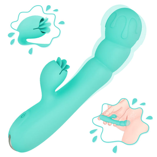 9 Vibration Modes Soft Rabbit Vibrator with Tongue Clitoris Licking