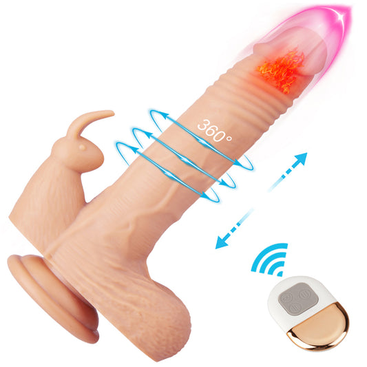 9.5 Inch Realistic Vibrating Rabbit Clit Thrusting Dildo 5*3*5 Modes