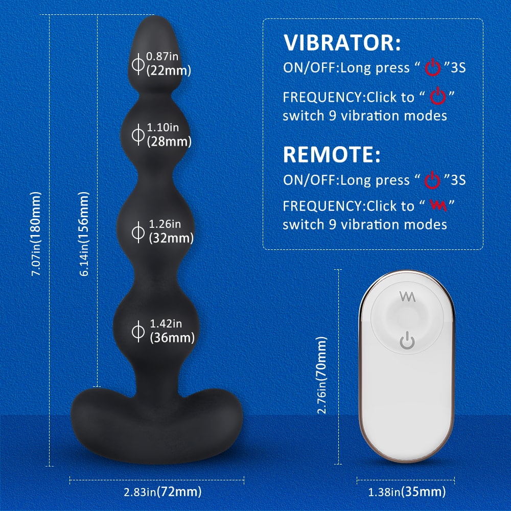 Remote Control 9 Modes Butt Plug Anal Gradient Beads Fit Snugly Orgasm