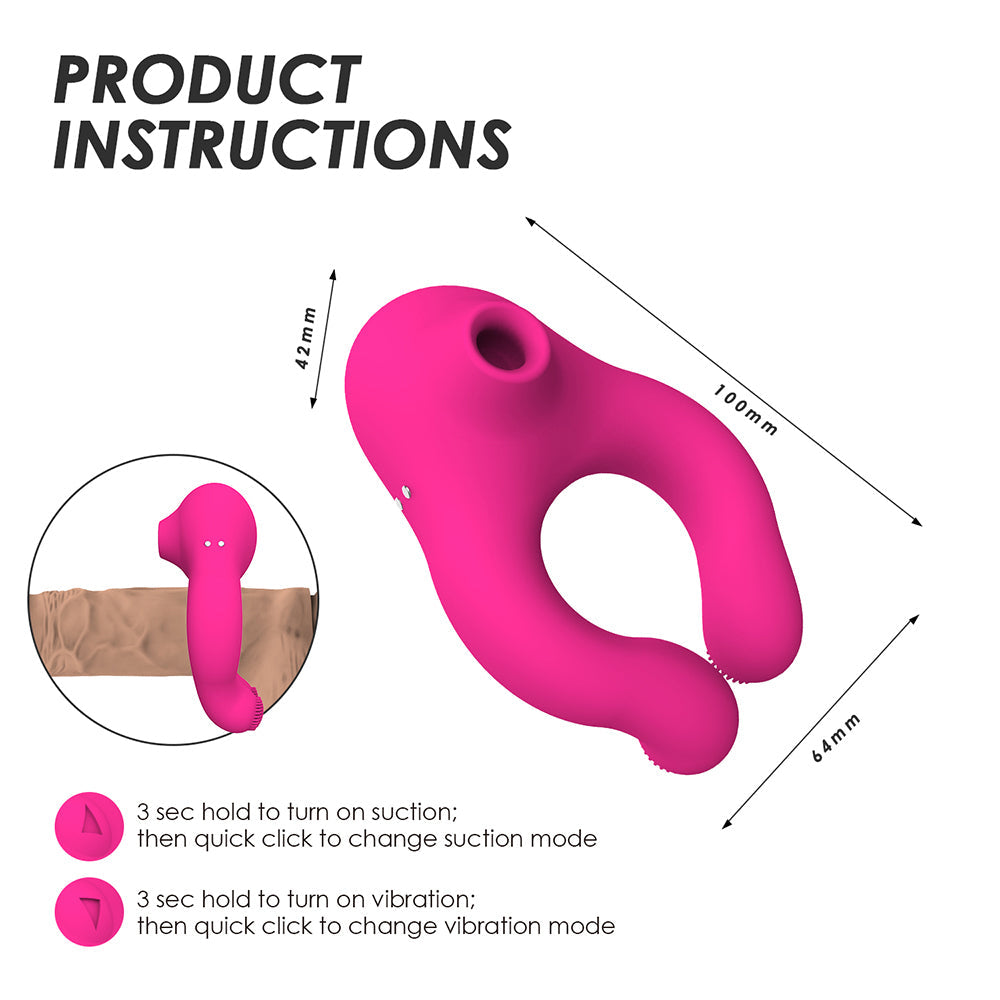 Couple Vibrator Suction Ring For Penis & Clitoral Stimulation 7 Modes