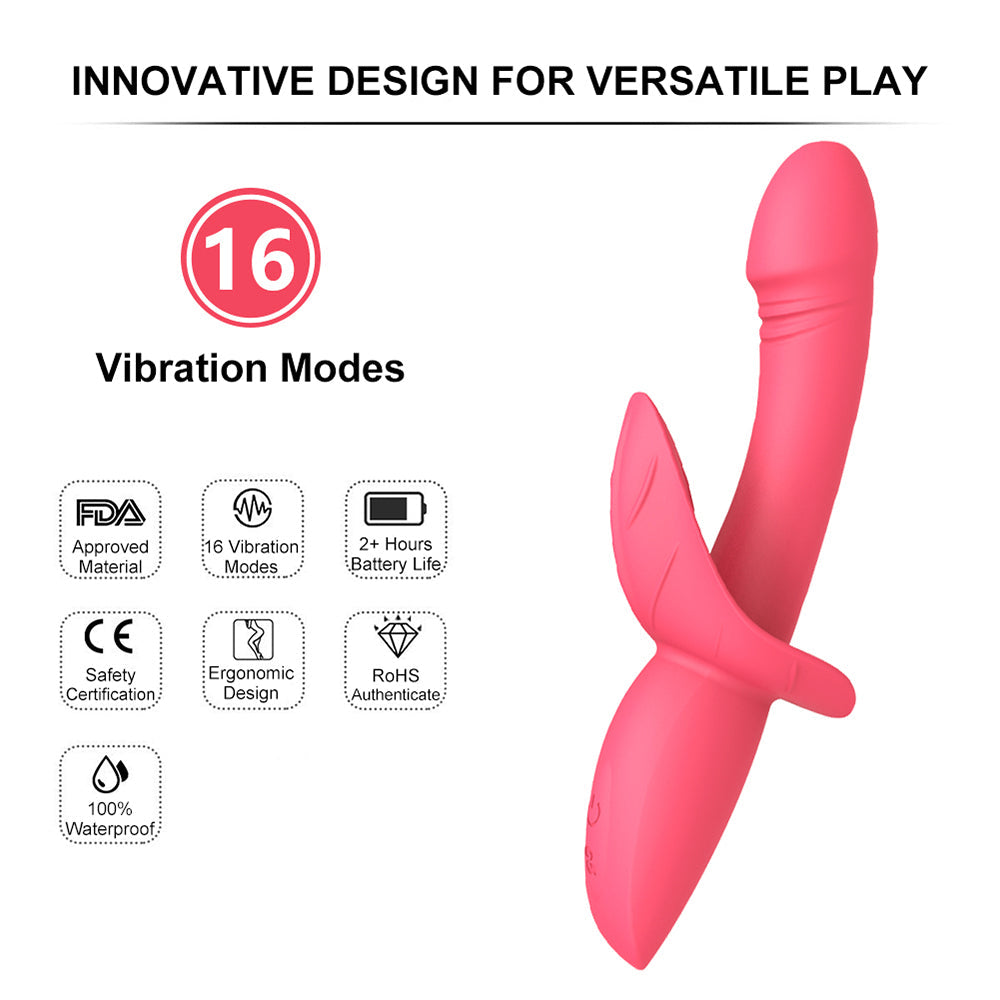 16 Powerful Patterns Soft G-Spot Dildo Vibrator with Clit Stimulation