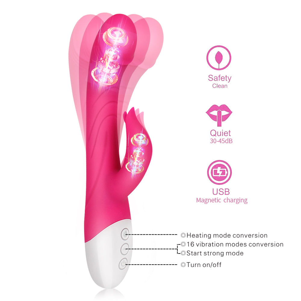 Heating G Spot Dildo Rabbit Vibrator with 16 Vibration Modes for Women