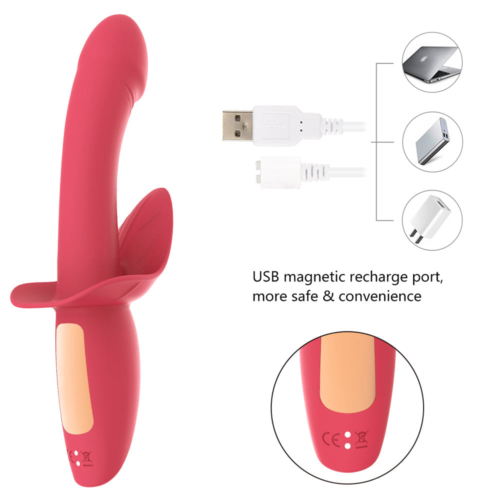 16 Powerful Patterns Soft G-Spot Dildo Vibrator with Clit Stimulation