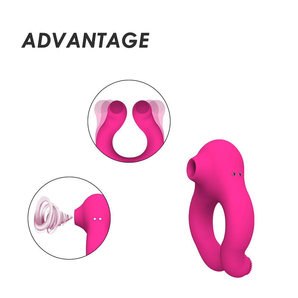 Couple Vibrator Suction Ring For Penis & Clitoral Stimulation 7 Modes