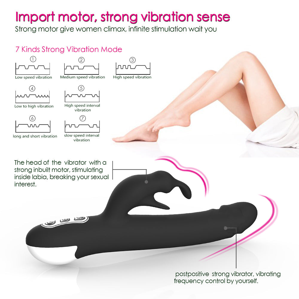 7 Vibrations 360° Rotating Rabbit Vibrator G-Spot Clitoris Stimulation