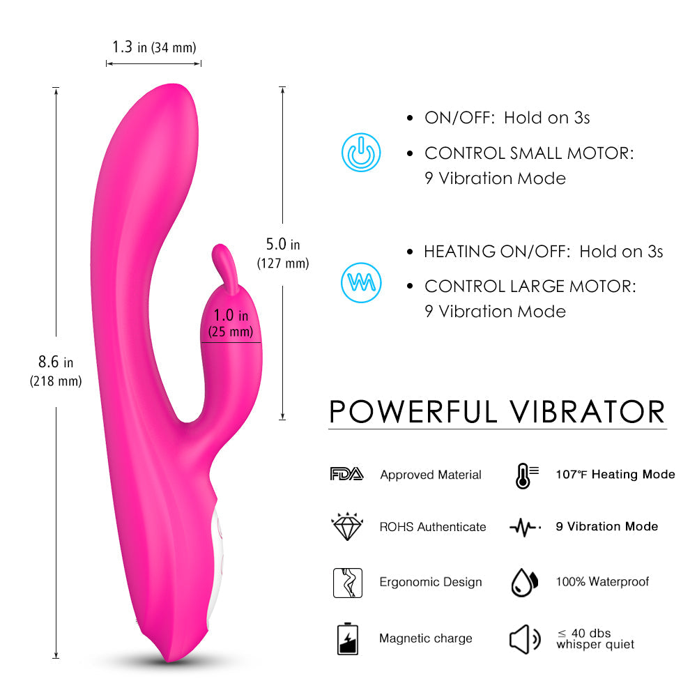 9 Vibrations Waterproof Powerful Rabbit Vibrator with Heating Function