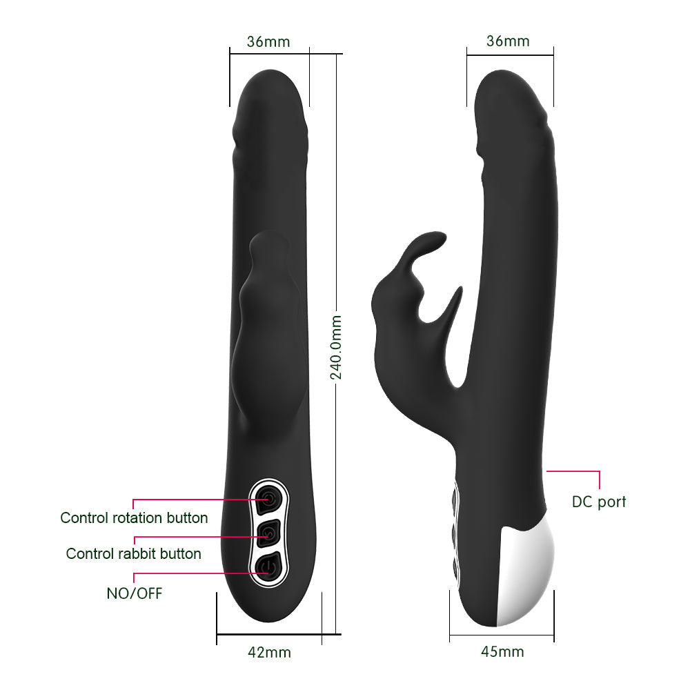 7 Vibrations 360° Rotating Rabbit Vibrator G-Spot Clitoris Stimulation