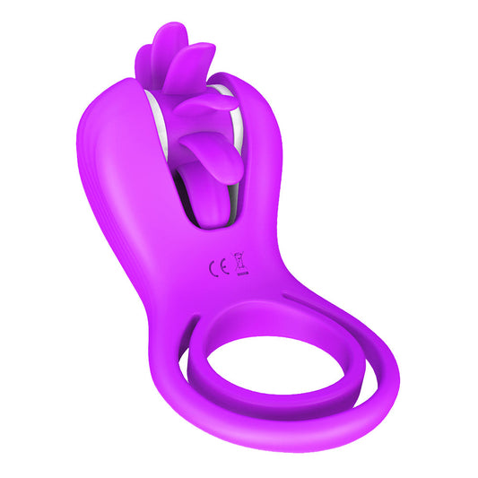 Rechargeable Cock Ring with Double Loop Licking 10 Rotation Speeds