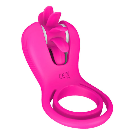 Rechargeable Cock Ring with Double Loop Licking 10 Rotation Speeds