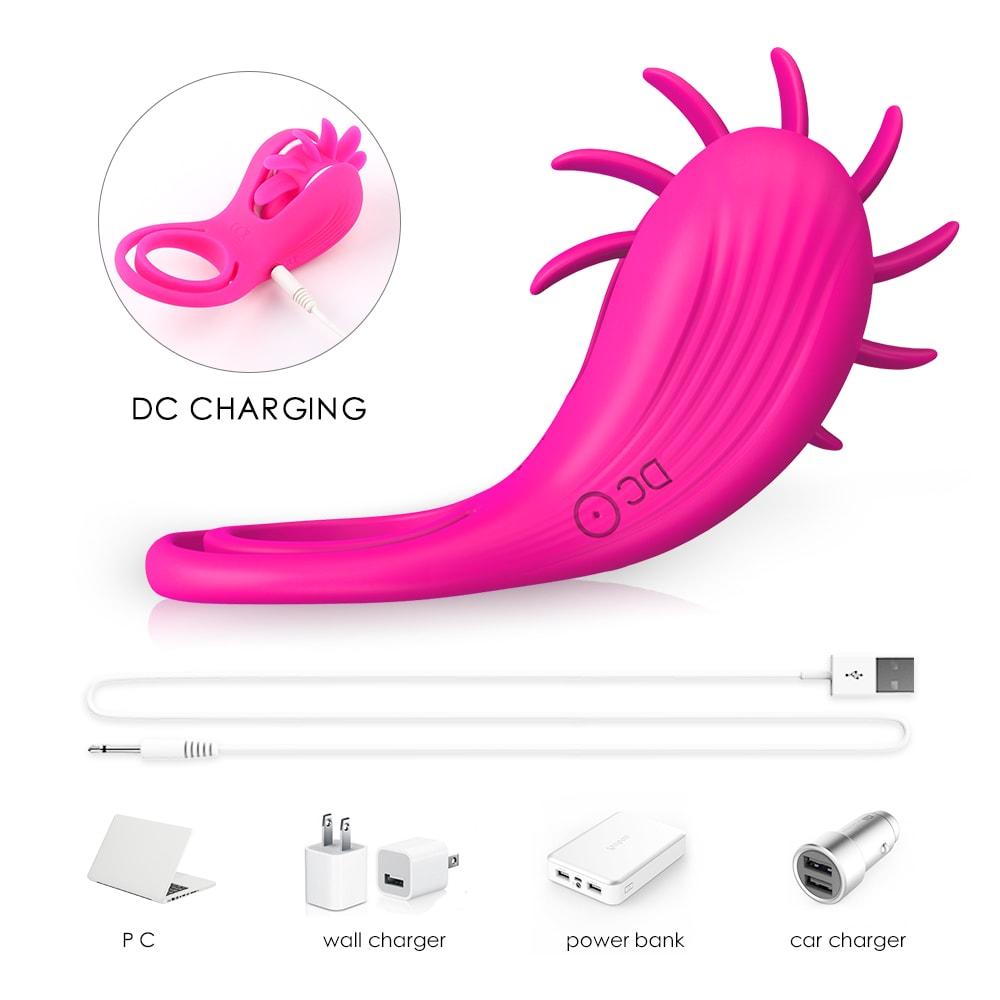 Rechargeable Cock Ring with Double Loop Licking 10 Rotation Speeds