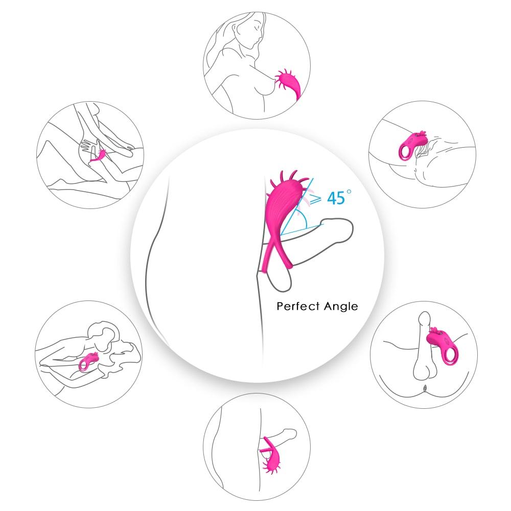 Rechargeable Cock Ring with Double Loop Licking 10 Rotation Speeds