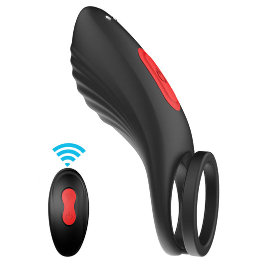 Remote Control Silicone Vibrating Penis Ring with Double Ring 9 Speeds