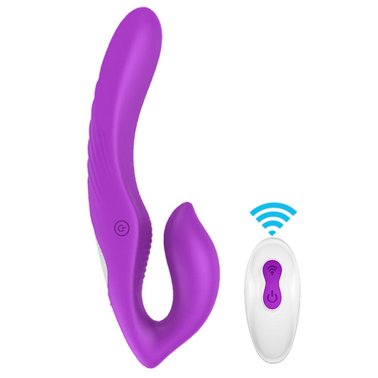 Remote Control Strapless Strap on Dildo Dual Vibrator 9 Speeds