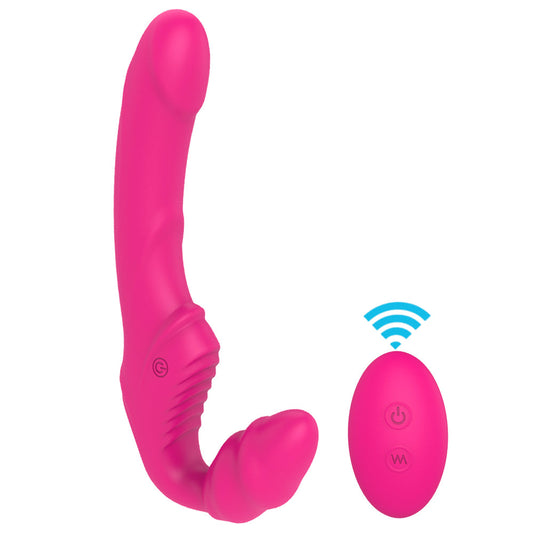 Remote Control Vibrating Strapless Strap on Silicone Dildo 9 Modes