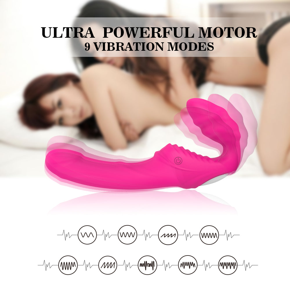 Remote Control Vibrating Strapless Strap on Silicone Dildo 9 Modes