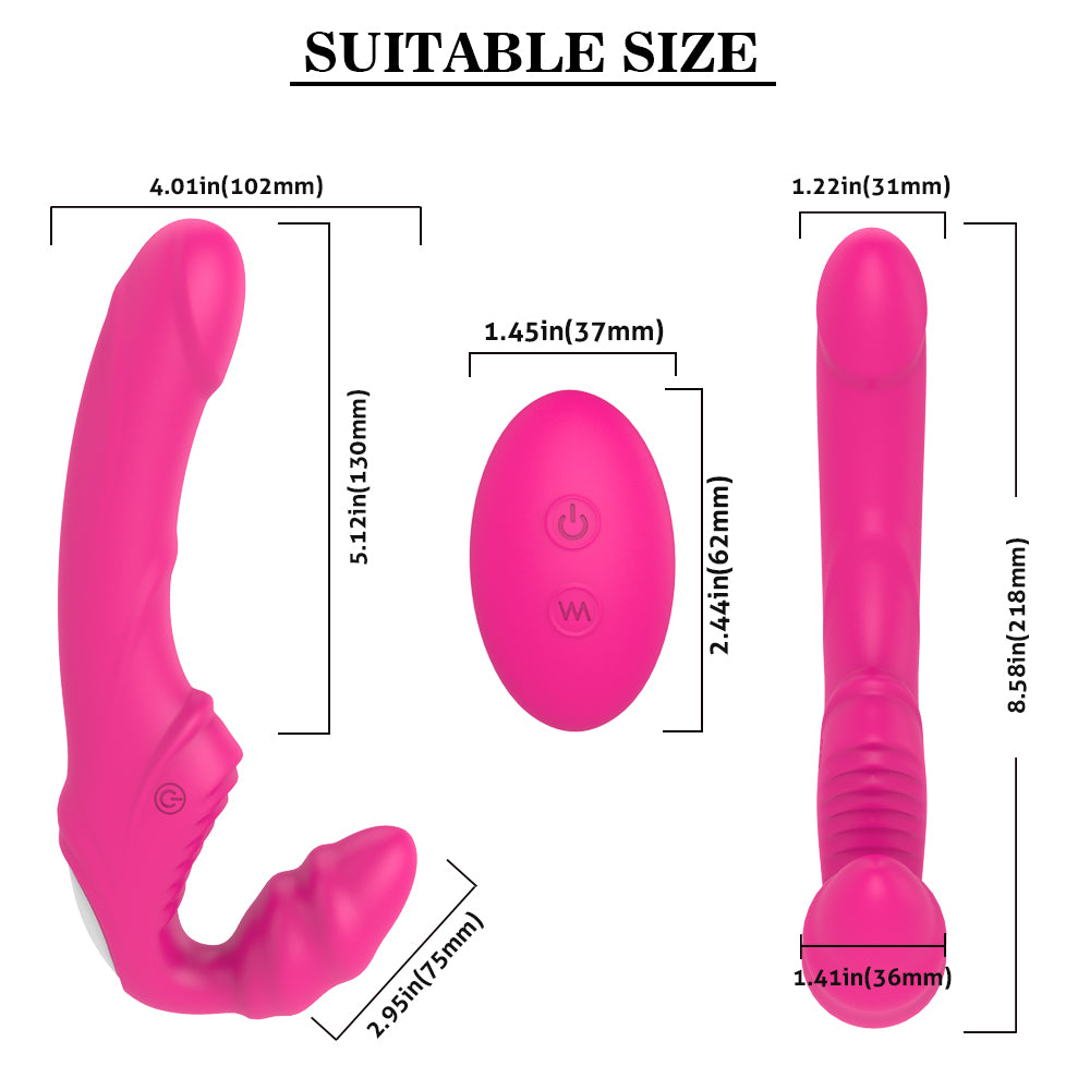 Remote Control Vibrating Strapless Strap on Silicone Dildo 9 Modes