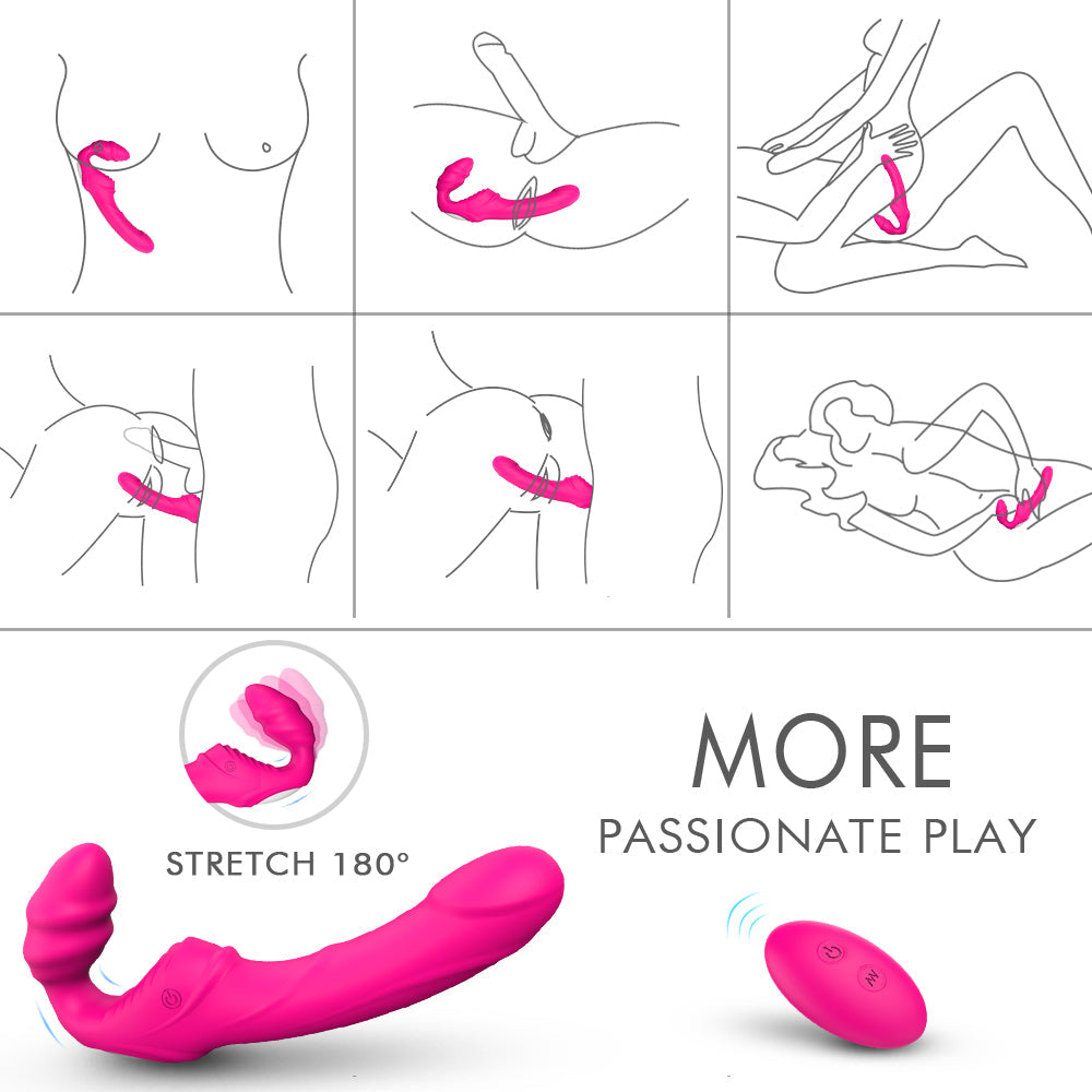 Remote Control Vibrating Strapless Strap on Silicone Dildo 9 Modes