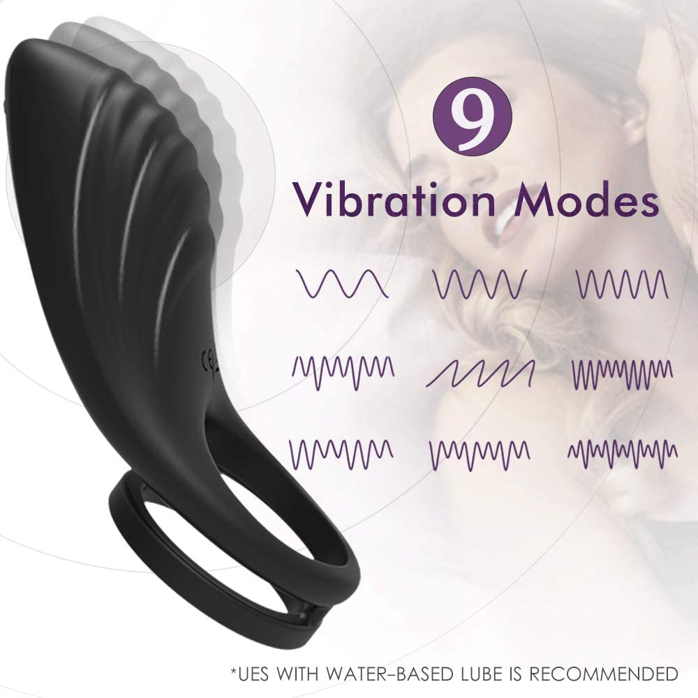 Remote Control Silicone Vibrating Penis Ring with Double Ring 9 Speeds